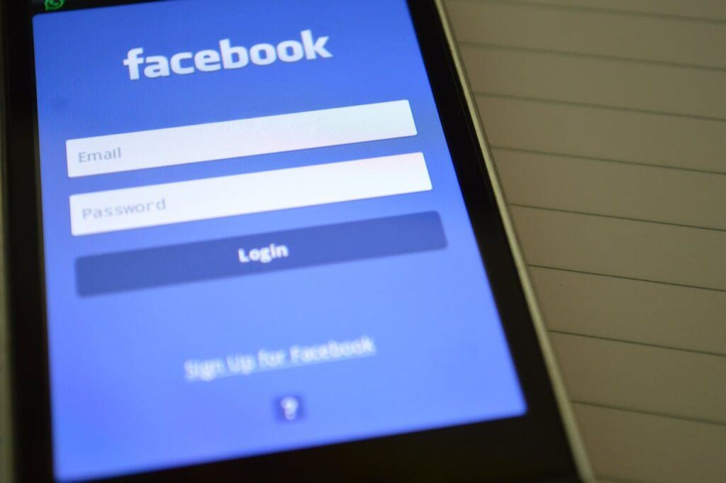 A phone with the facebook login page open