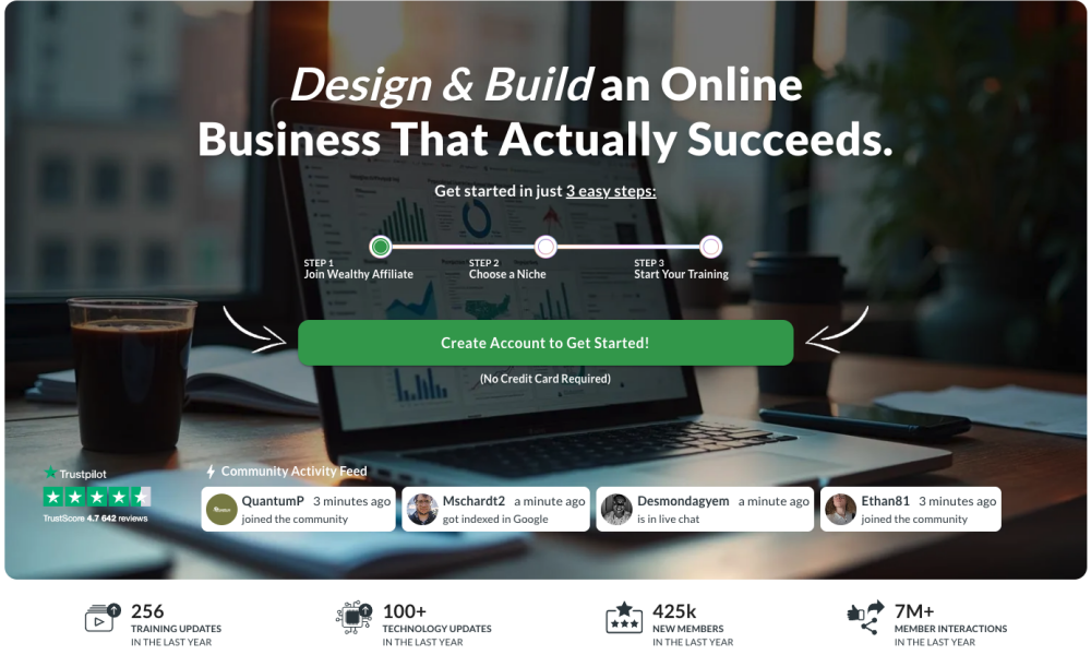 The Wealthy Affiliate homepage hero image
